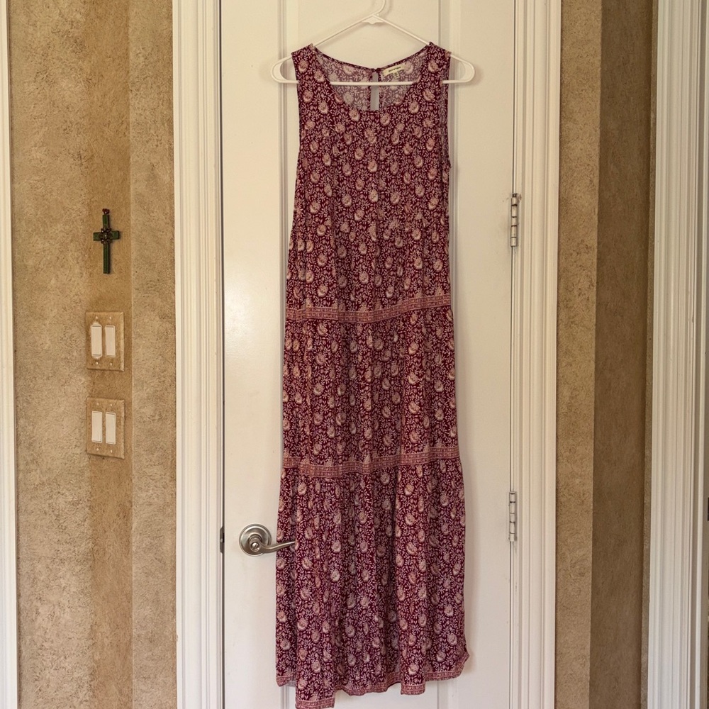 Max Studio Sleeveless Floral Boho Peasant Maxi Dress Pockets Medium Red & White - Picture 3 of 14
